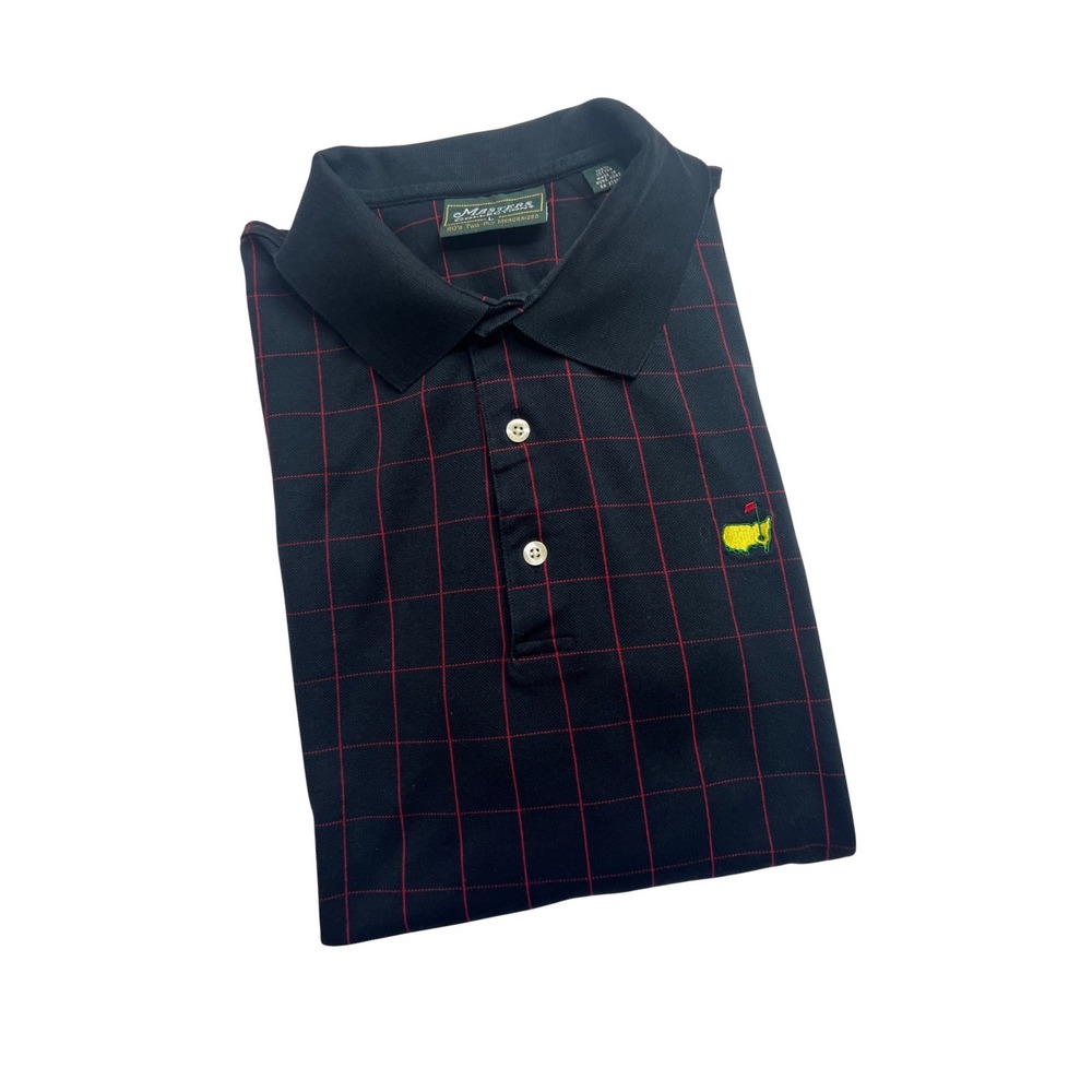 Masters‎ Collection Polo Shirt Mens Large Black Red Windowpane Golf Augusta A23